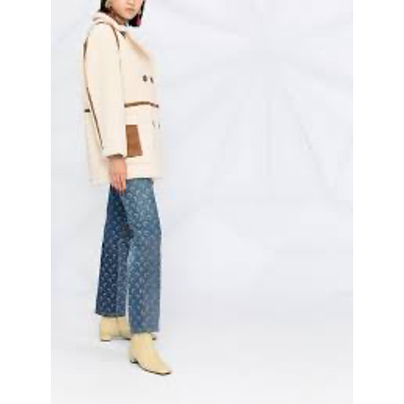 Ina Faux Shearling Suede Double Breasted Coat Jacket Cream Ivory Brown Pockets L - Picture 7 of 13